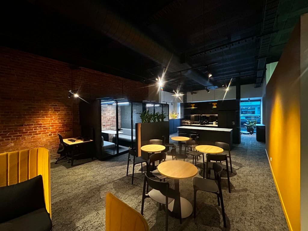 Commercial interior lighting and seating